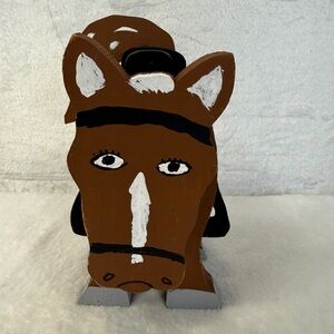 Handmade Stacked Cut Painted Blocks 3D Wooden Folk Art Equestrian Horse Signed